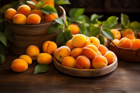 新鲜多汁的杏子背景图片