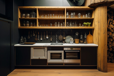现代化厨房装修场景背景图片