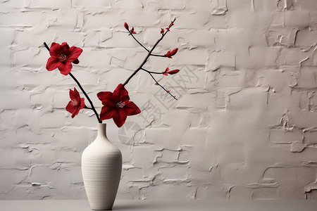 红色山茶花花瓶装饰图片