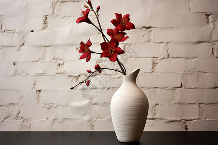 典雅花瓶中的红色山茶花背景图片