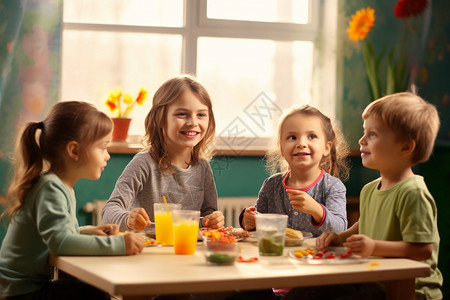 儿童开心的午餐时光高清图片