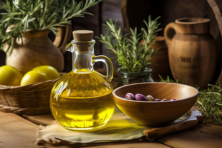 新鲜榨制的橄榄油高清图片