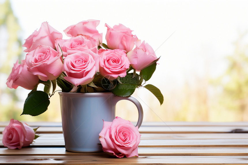 花海漫延的玫瑰花瓶图片
