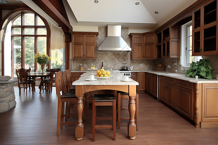 现代化的豪华厨房装修场景背景图片