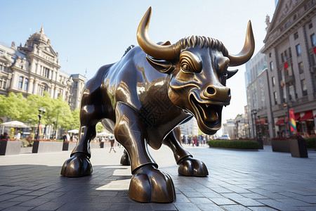 创意艺术的铜牛雕像背景图片