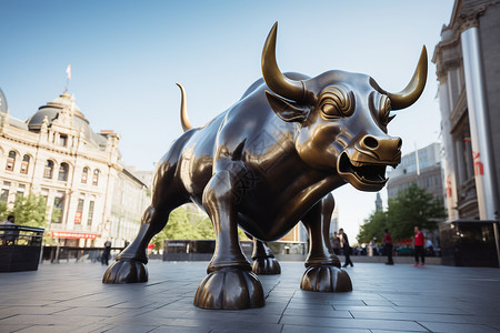 牛艺术奇观的铜牛雕像背景