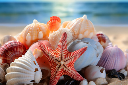 沙滩上美丽的贝壳背景图片