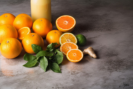 餐桌上的橙子和橙汁图片