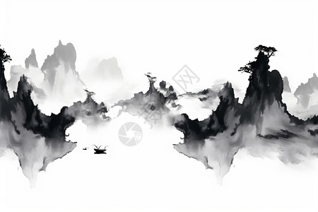 中式古风山间水墨画背景图片