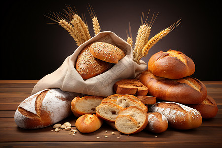 面包店烘焙的小麦面包图片