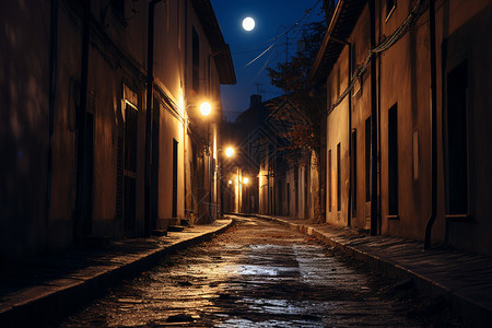 夜晚老城区的街道背景图片