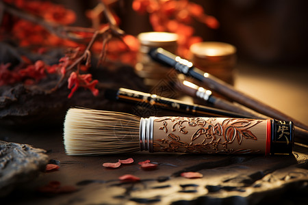 典雅的古风传统毛笔背景图片