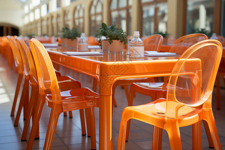 橙色桌椅现代学生自助式餐厅背景