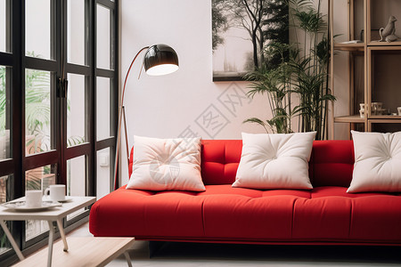 红色风格素材极简风格的室内家居客厅背景