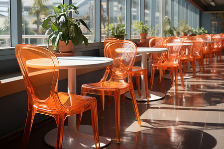 橙色桌椅现代校园食堂餐厅背景