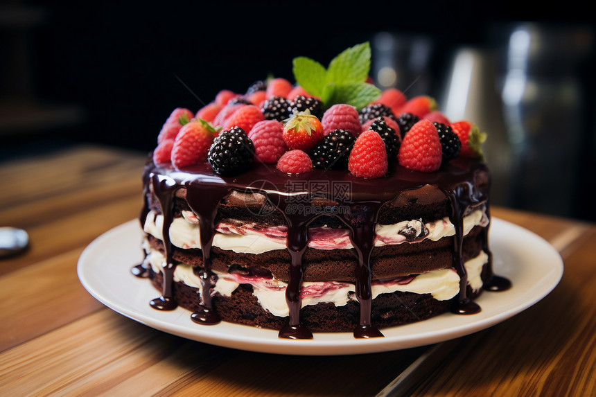 新鲜烘焙的草莓巧克力蛋糕图片