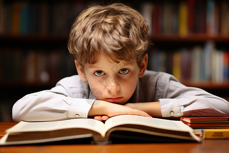 图书馆阅读图书的小男孩图片