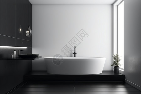浴黑色简约风格的浴室装修场景设计图片