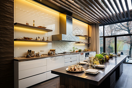 光明宽敞的现代厨房图片