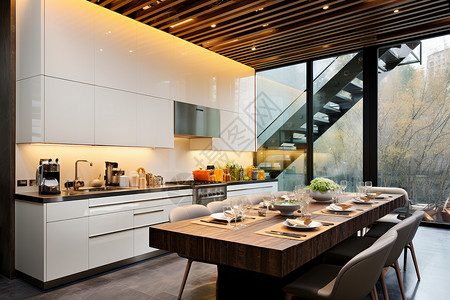 现代豪华装修的厨房场景图片