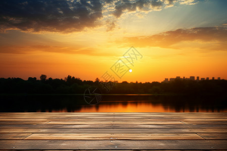 夕阳余晖下的木质地板背景图片