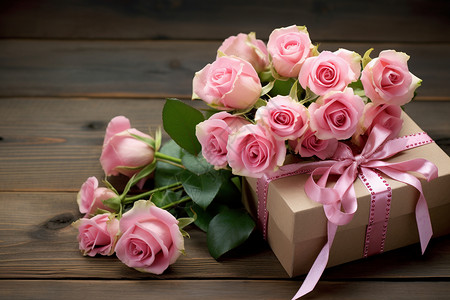 精致波点礼物盒浪漫的鲜花装饰礼物背景