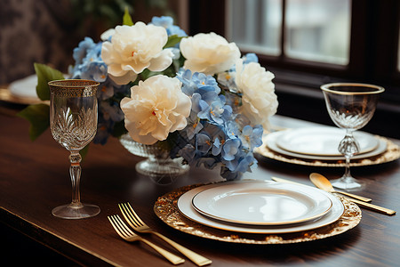 鲜花装饰的餐桌图片