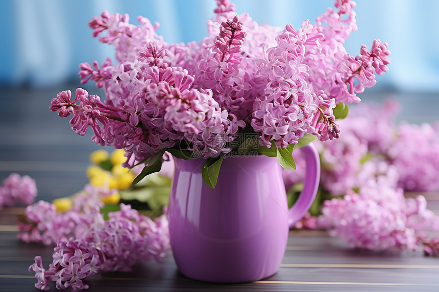 紫色花瓶中的紫丁香图片