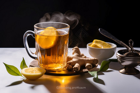 清香盎然的柠檬姜茶高清图片