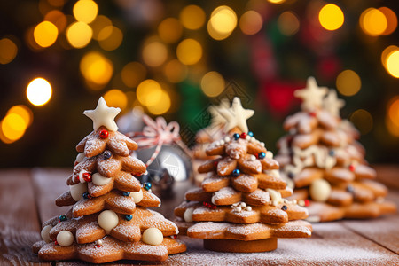 圣诞树造型饼干新鲜制作的小饼干圣诞树背景
