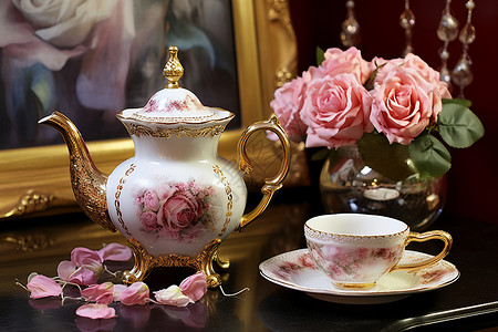 素雅花纹素雅的欧式茶具背景