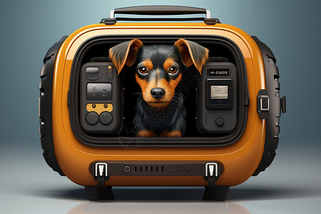 彩箱设计素材宠物航空箱中的黄色狗背景