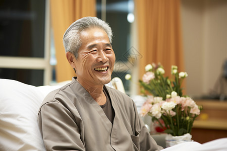 病房内微笑的老年人图片