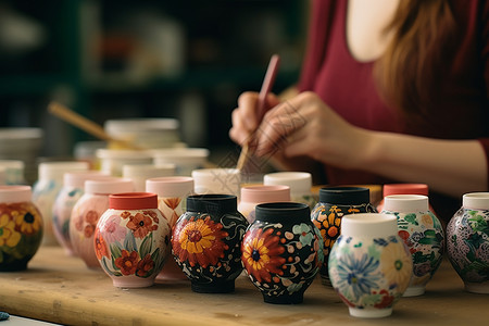 陶瓷瓶上绘画的美丽花朵图片