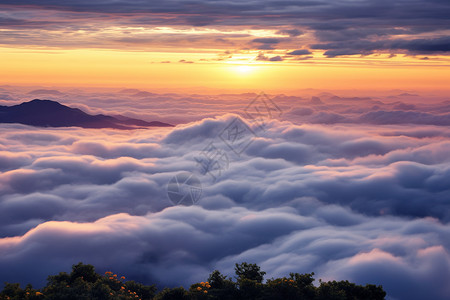 山川之间的云海初升背景图片