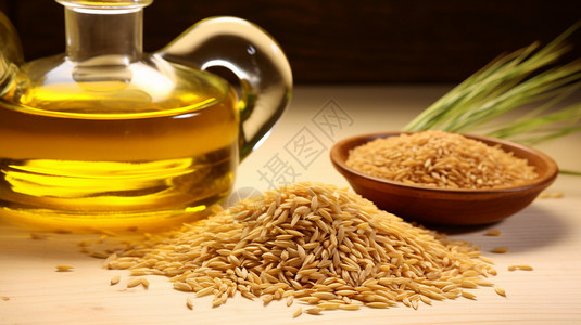 大米食用油瓶子里的米糠油背景