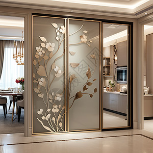 扁平风格花纹装饰透明玻璃花纹门框背景