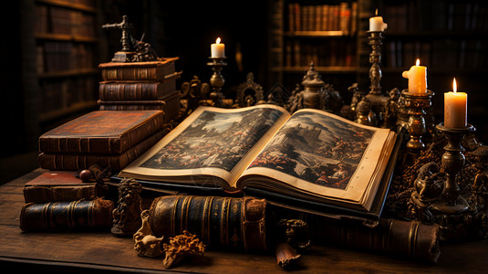 古籍图书馆复古的书籍背景