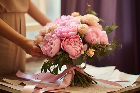 桌面上浪漫的花束背景图片