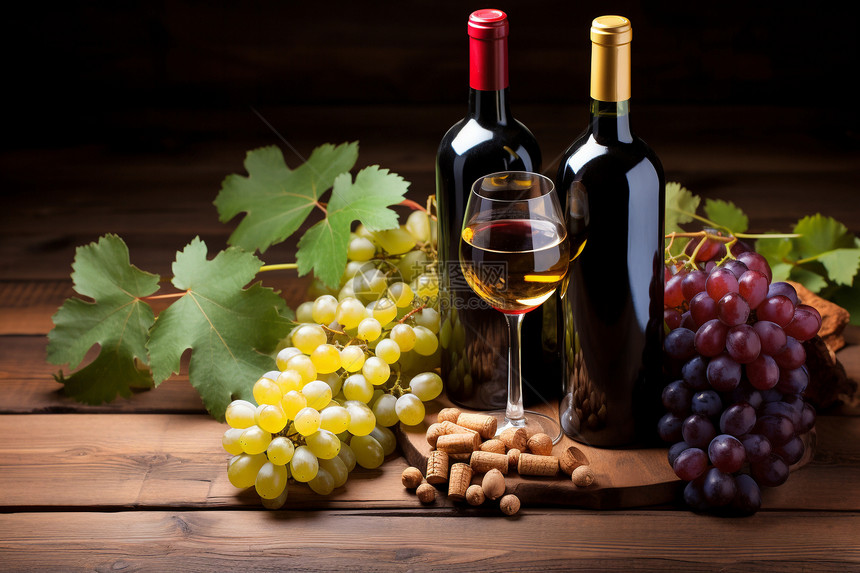 健康的葡萄酒和葡萄图片