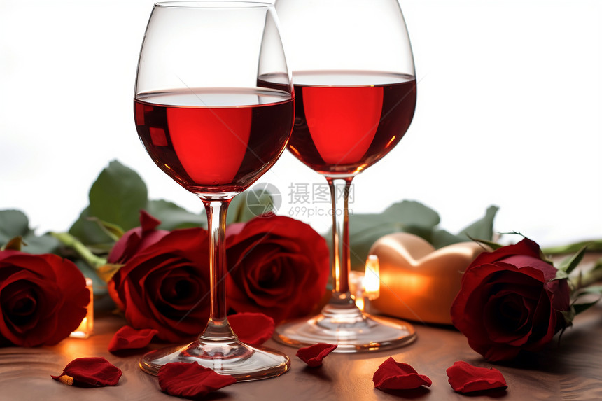 浪漫的玫瑰和酒精图片