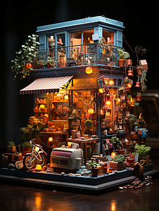 花店橱窗立体的房子模型设计图片