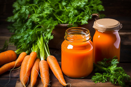 健康的胡萝卜和胡萝卜汁图片