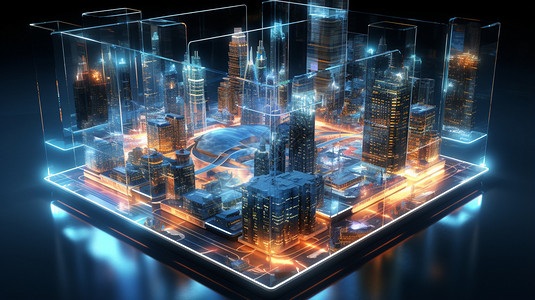 透明玻璃罩科技的城市建筑模型设计图片