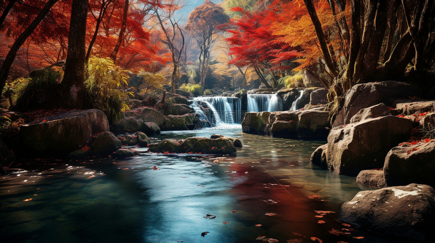 美丽的枫树瀑布图片