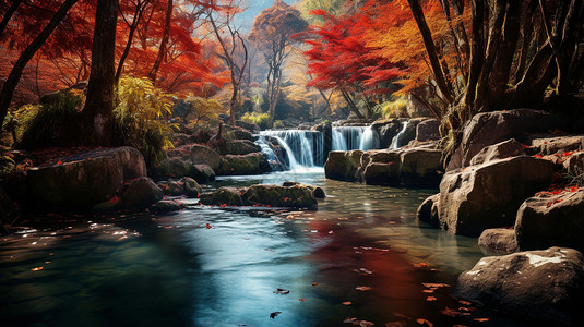 美丽的枫树瀑布背景