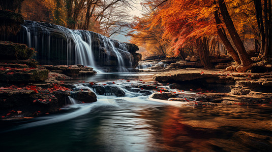 枫树瀑布美丽的河流瀑布背景