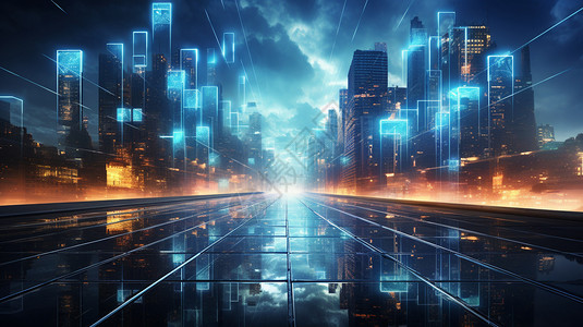 城市建筑的虚拟科技背景图片