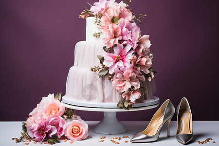 婚礼的花朵蛋糕背景图片