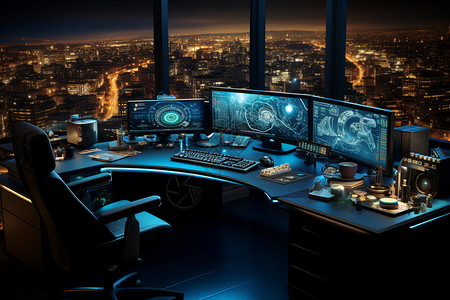 城市高层中的办公室电脑图片